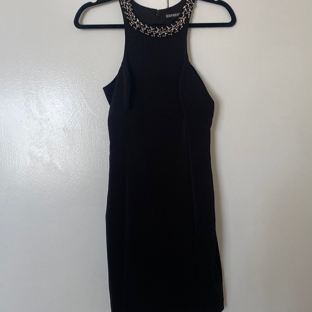 Express black dress beaded top collar